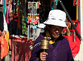 Pilgrim with her prayer wheel