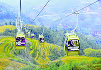 Cable Car Going Over the Dazhai Fields